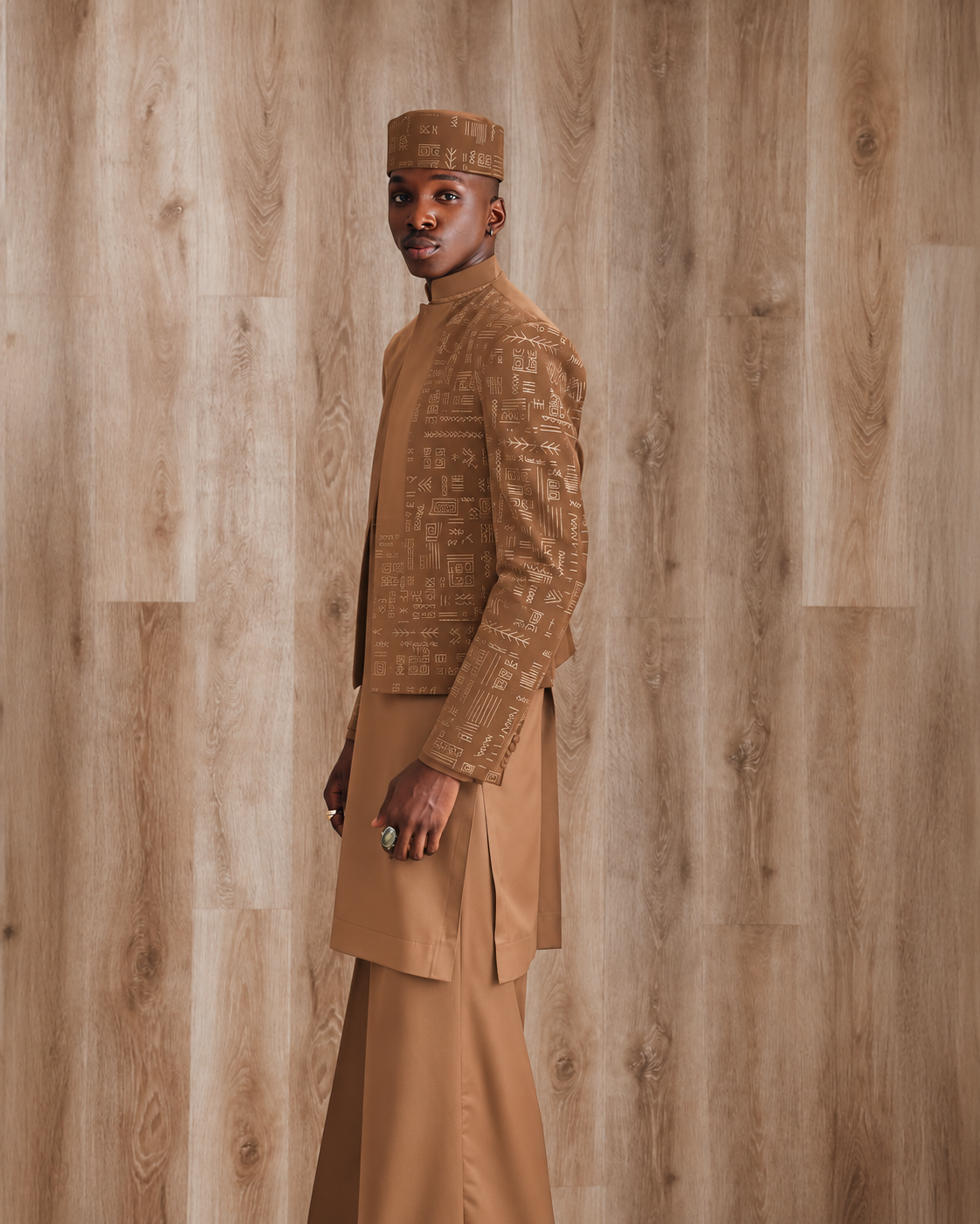 Shop Light Brown velvet jacket with kaftan - Deji & Kola A Light Brown velvet jacket with kaftan