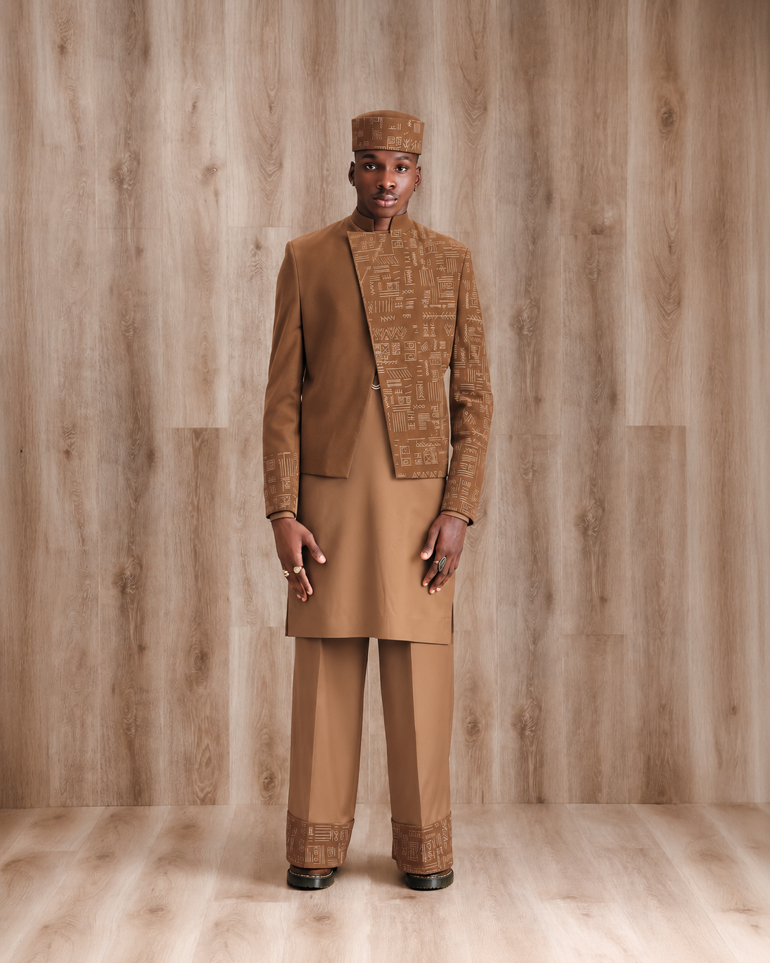 Shop Light Brown velvet jacket with kaftan - Deji & Kola A Light Brown velvet jacket with kaftan