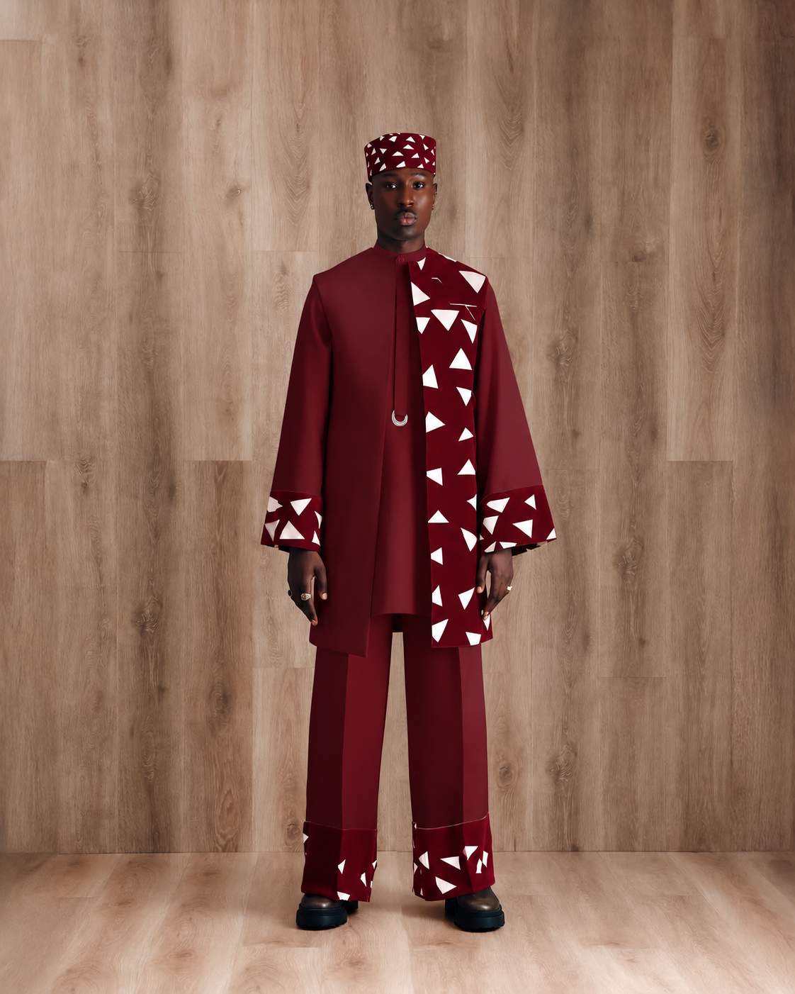 Shop Laser Cut Burgundy Kimono - Deji & Kola Burgundy Kimono