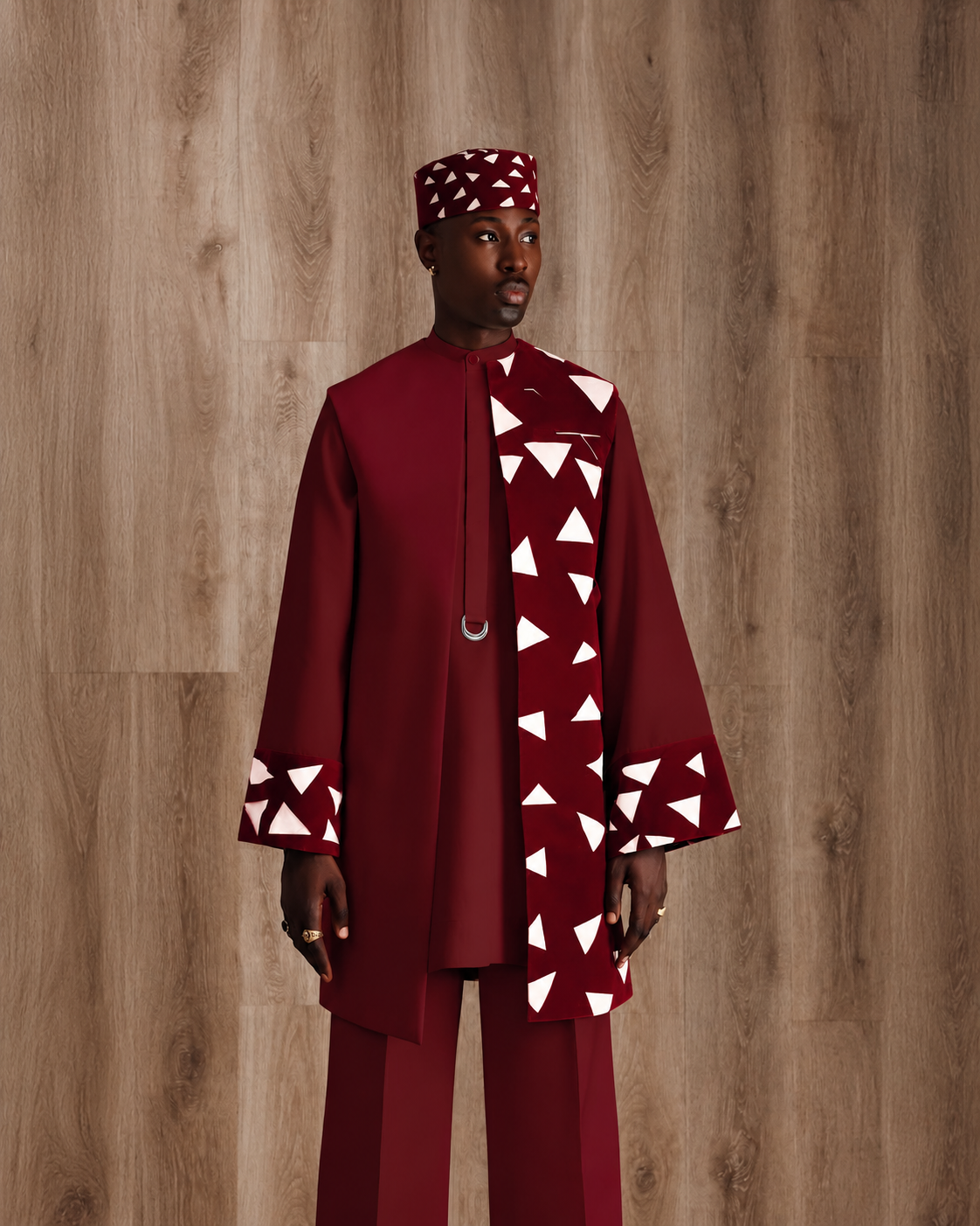 Shop Laser Cut Burgundy Kimono - Deji & Kola