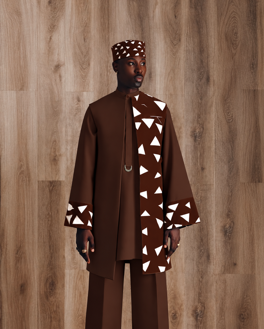 Shop Laser Cut Dark Brown Kimono - Deji & Kola Dark Brown Kimono