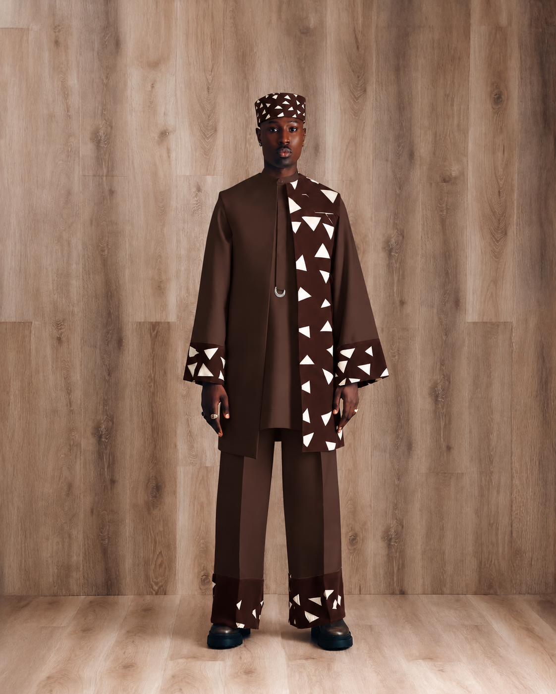 Shop Laser Cut Dark Brown Kimono - Deji & Kola Dark Brown Kimono