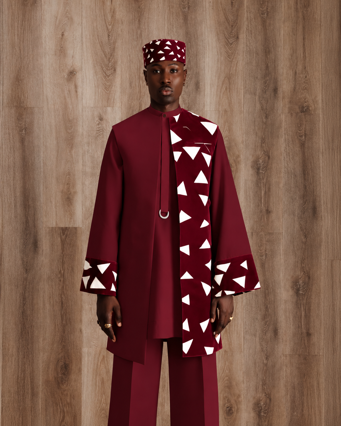 Shop Laser Cut Burgundy Kimono - Deji & Kola Burgundy Kimono