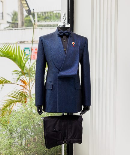 The "Monarch" – Navy Blue Shawl Lapel Tuxedo