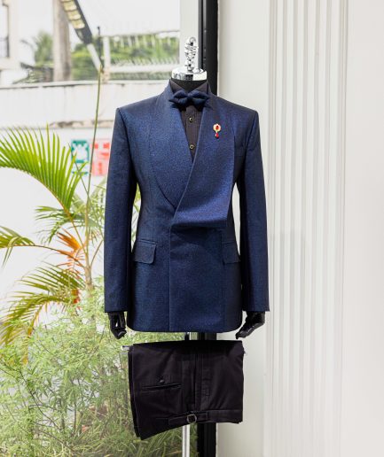 Navy Blue Jacquard Tuxedo Suit