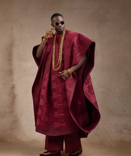 Burgundy embroidered Agbada set
