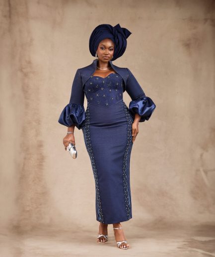 Navy Blue Aso-Oke Gown