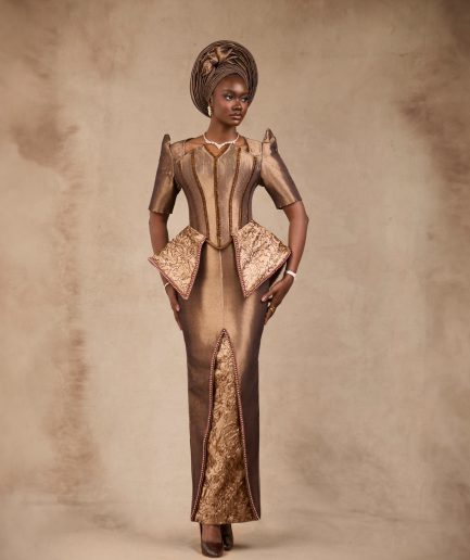 Metallic Brown Aso-Oke Gown