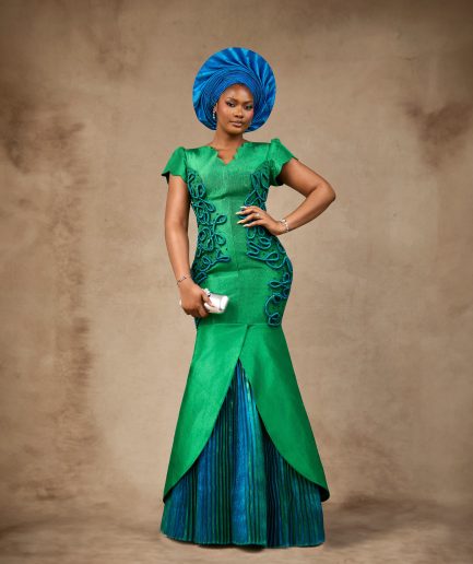 Emerald green Aso-Oke gown