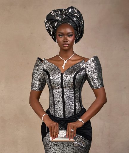 Silver brocade gown