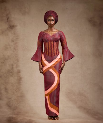 Burgundy Aso-Oke gown
