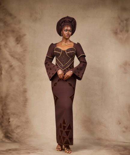Chocolate brown beaded gown