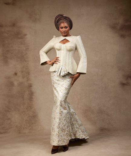 Ivory floral brocade gown